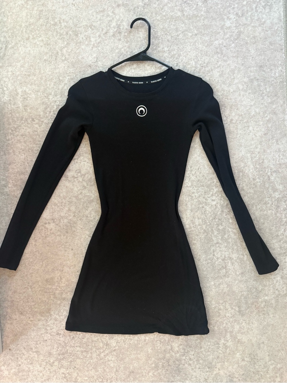 Marine Serre Black Long-Sleeve Crescent Logo Bodycon Dress